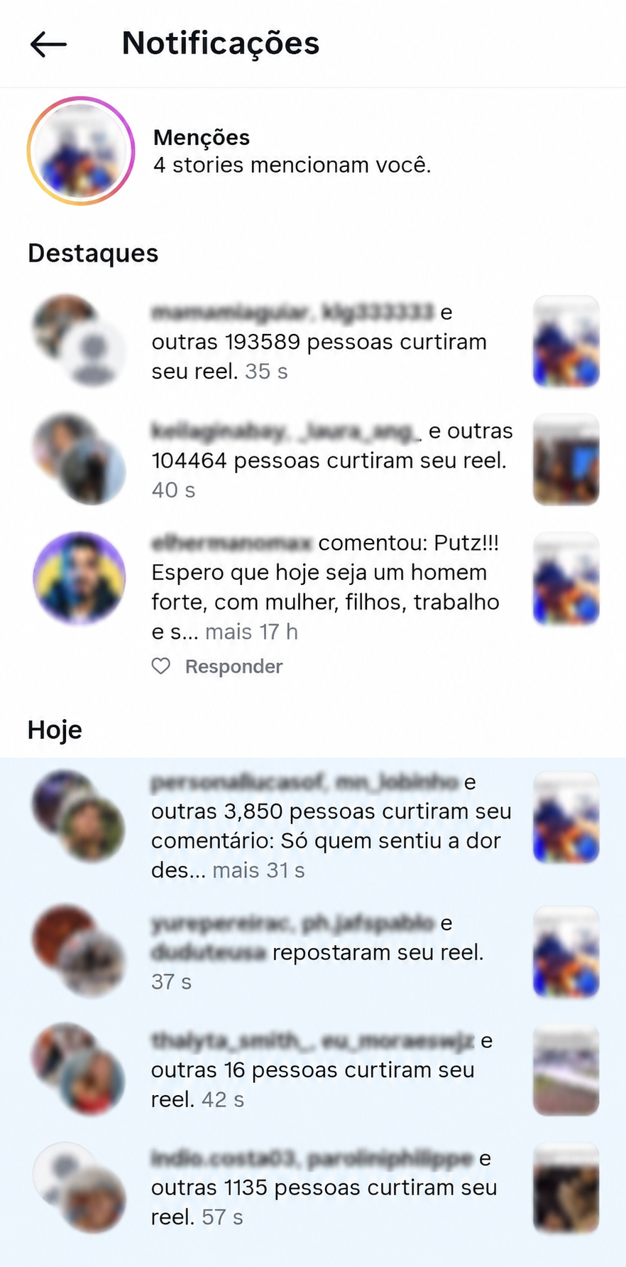 Interações reais — curtidas, comentários, compartilhamentos e menções.